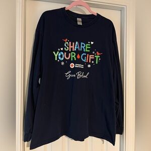 Gildan Navy Long Sleeve Tee with Festive Print